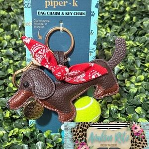 NWT Piper K Dachshund Doggie Keychain Bag Charm with Tennis Ball